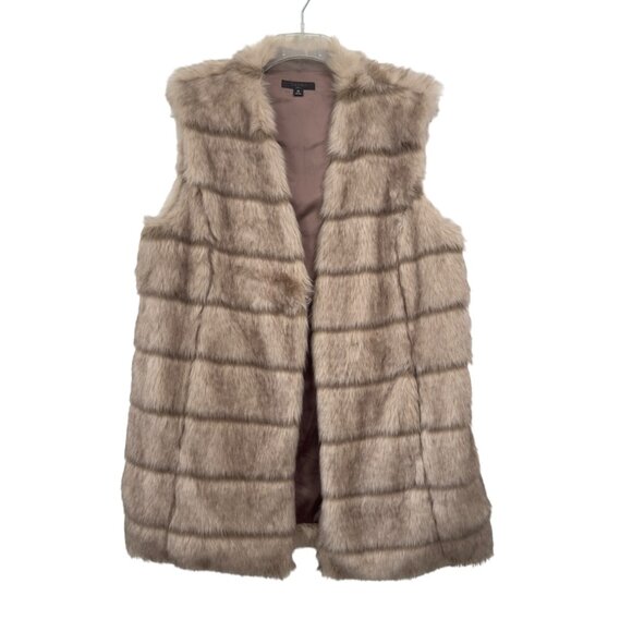 Tahari ASL Faux Fur Vest Beige Women SZ Medium -Open Front - Picture 11 of 11